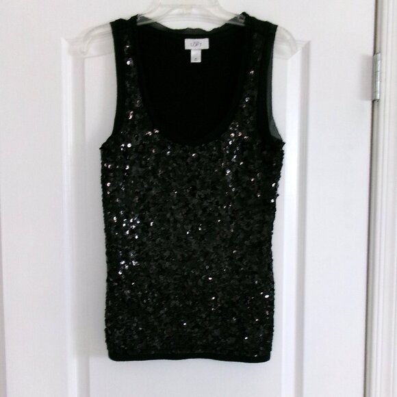 New Ann Taylor LOFT Black Sequin Scooped Neck Sleeveless Tank Top M Blouse - Picture 1 of 9